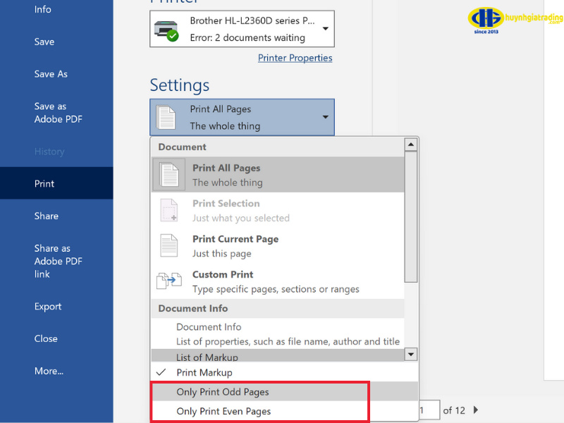 Các lỗi thường gặp khi in trang chẵn lẻ
