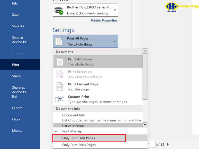 Cách in trang lẻ trong Word mọi phiên bản