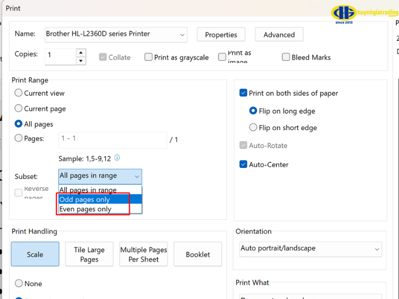 Cách in trang chẵn lẻ trong PDF