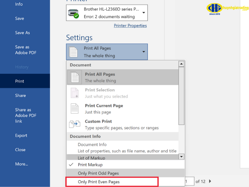 Cách in trang chẵn trong Word đơn giản