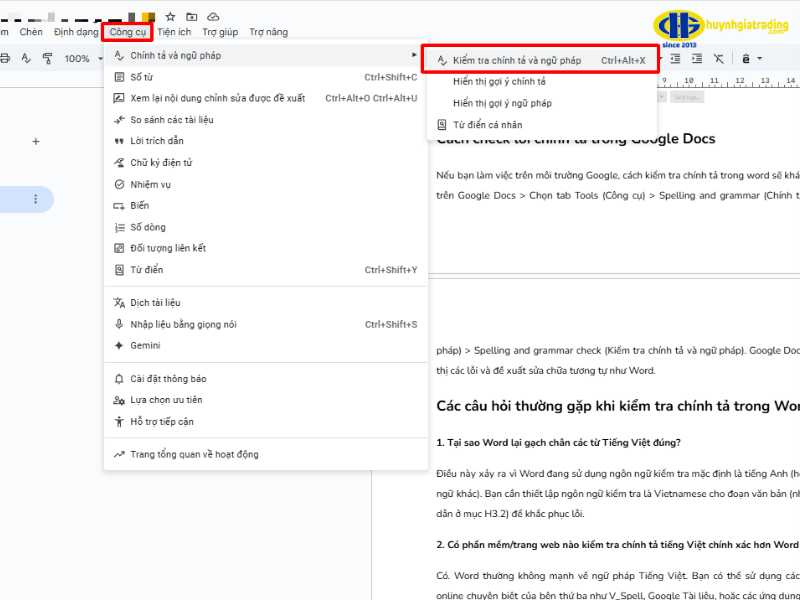 Cách check lỗi chính tả trong Google Docs