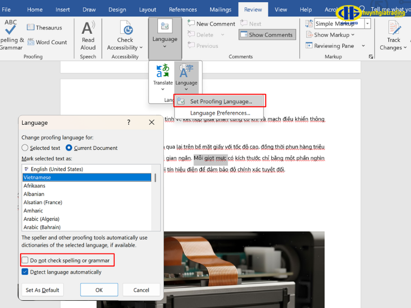 Cách tắt kiểm tra lỗi chính tả cho một đoạn văn bản/văn bản chọn lọc