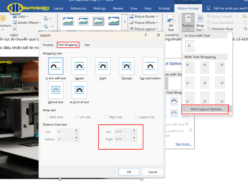 Di chuyển hình ảnh bằng hộp thoại Layout (Nâng cao)