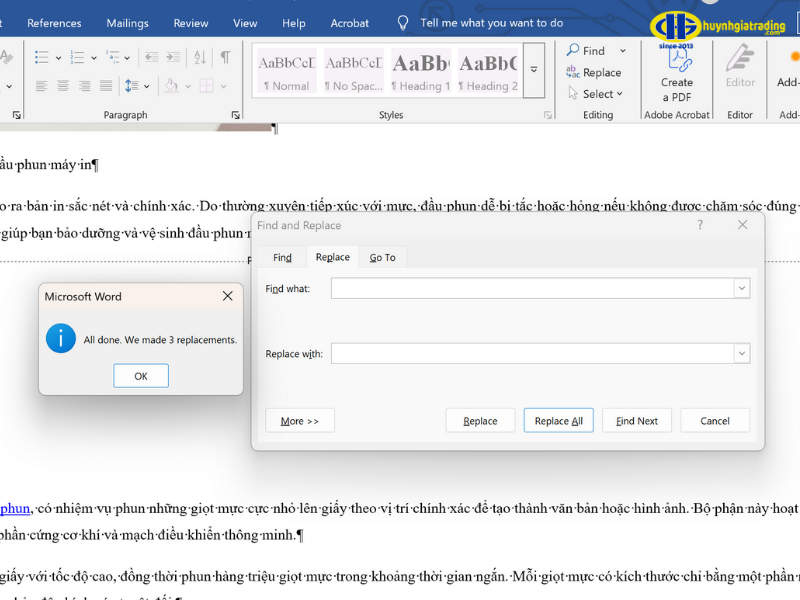 Xóa khoảng trắng kép bằng Find & Replace
