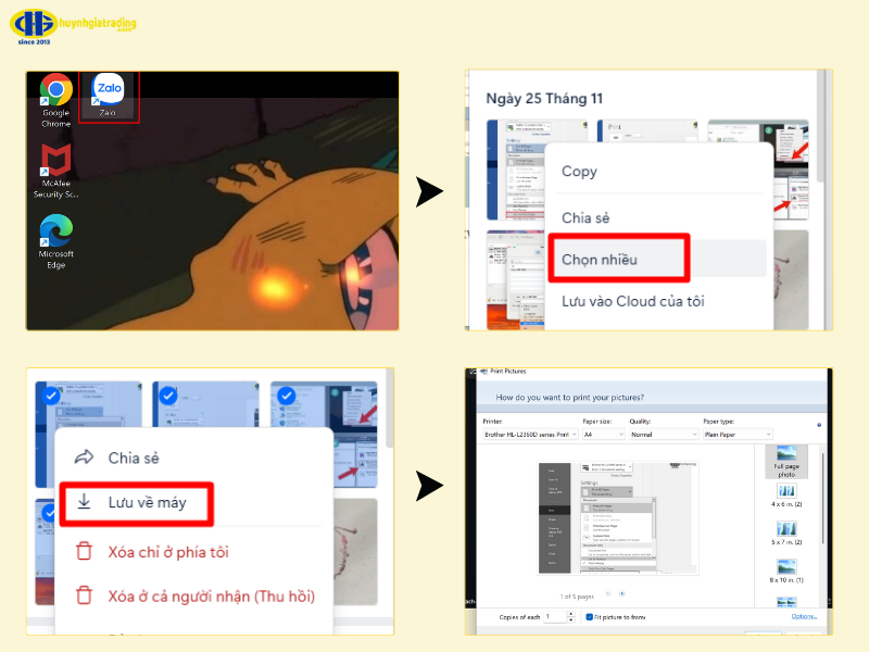 Cách in ảnh từ Zalo trên máy tính ra giấy A4 số lượng ảnh nhiều
