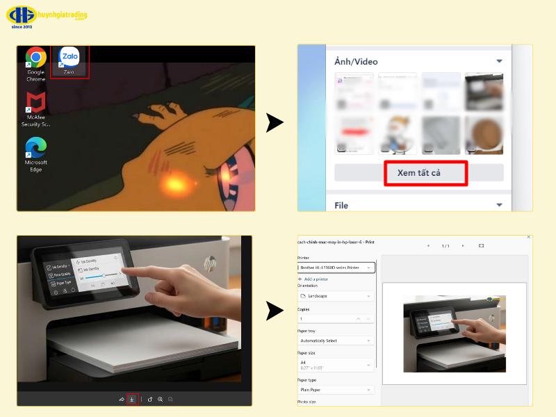 Cách in ảnh từ Zalo trên máy tính ra giấy A4 số lượng ảnh ít