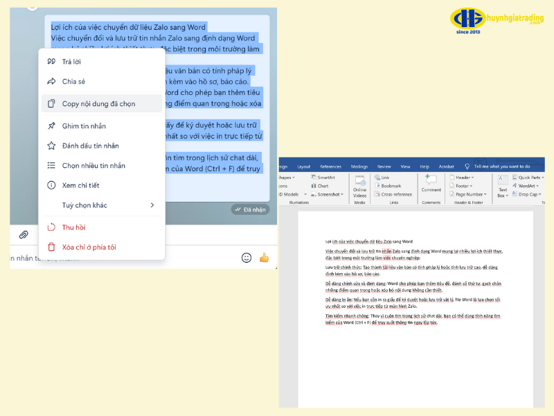 Cách xuất tin nhắn Zalo ra Word trên Máy tính