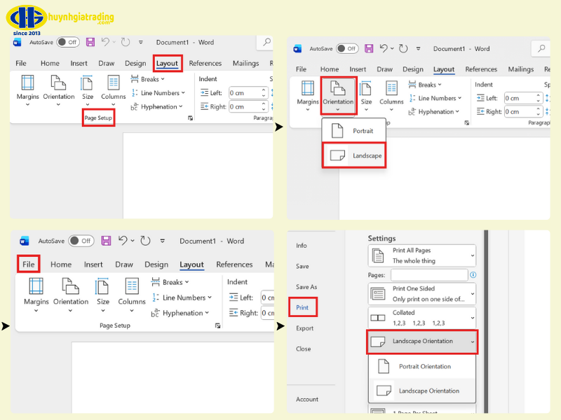 Cách in ngang toàn bộ tài liệu Word mọi phiên bản