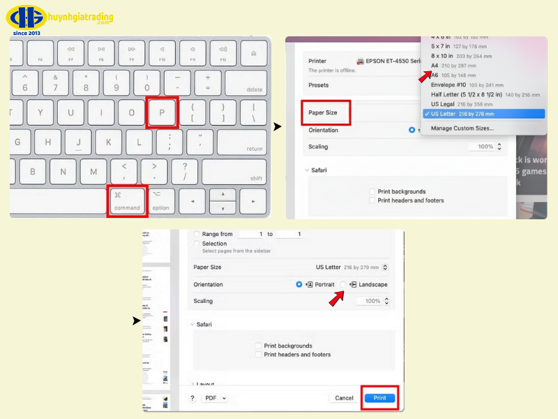 Cách in ngang giấy A4 trên Macbook