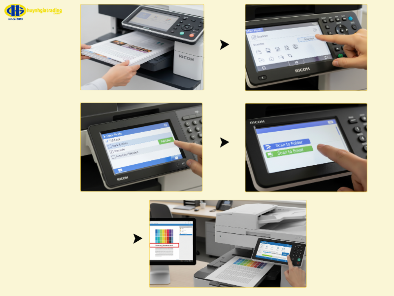 Hướng dẫn cách scan màu trên máy photocopy Ricoh chi tiết