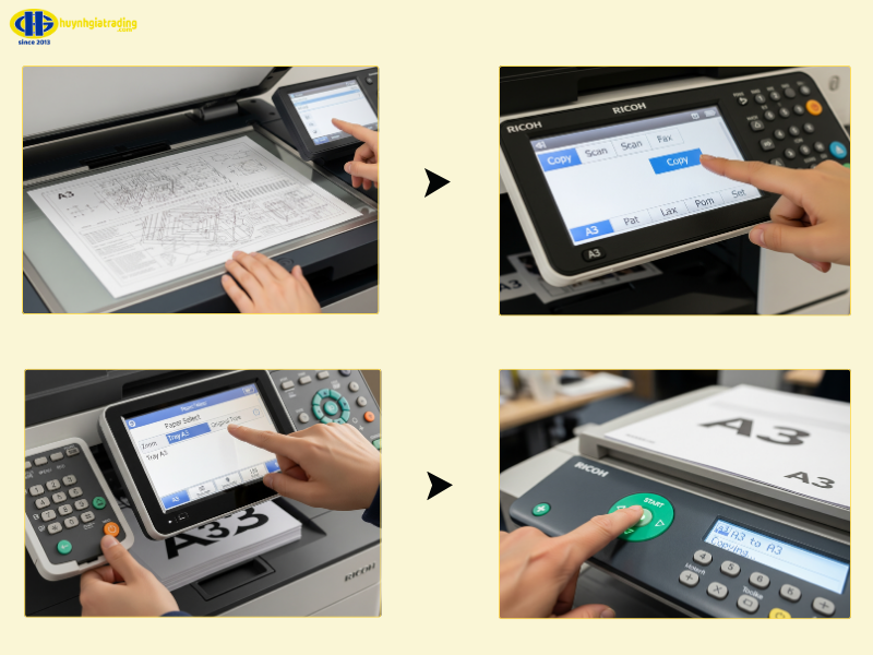 Cách photo A3 trực tiếp trên máy photocopy Ricoh photo từ A3 sang A3