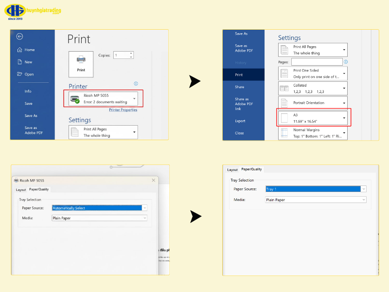 Cách in giấy A3 trên máy photo Ricoh từ máy tính