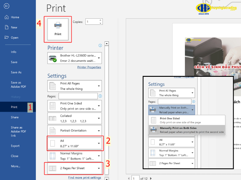 Cách in 2 trang trên 1 mặt giấy A4 trong Word