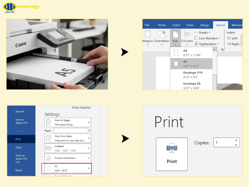 Cách in giấy A5 trên máy Canon 226dw