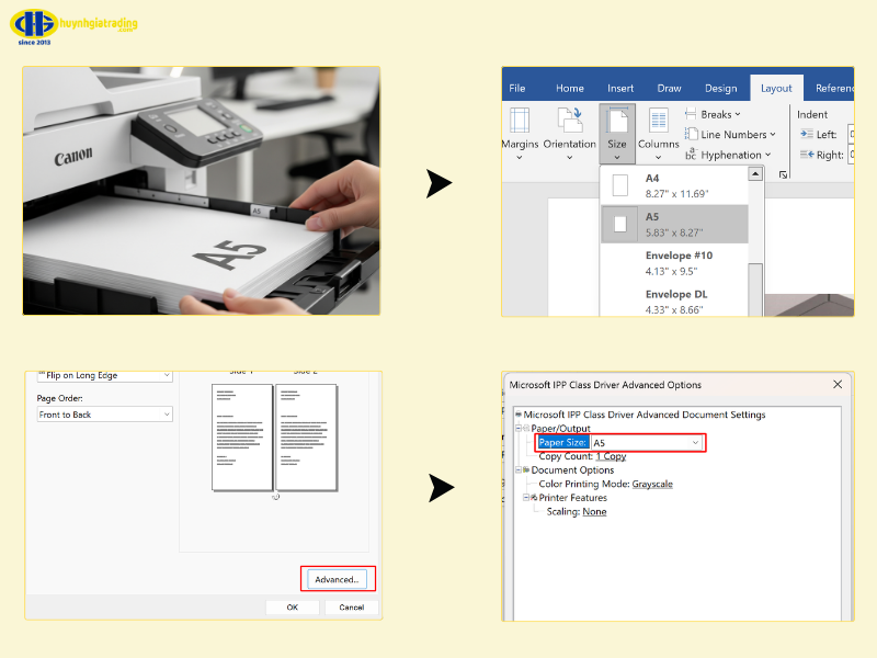 Cách in giấy A5 trên máy Canon 223dw