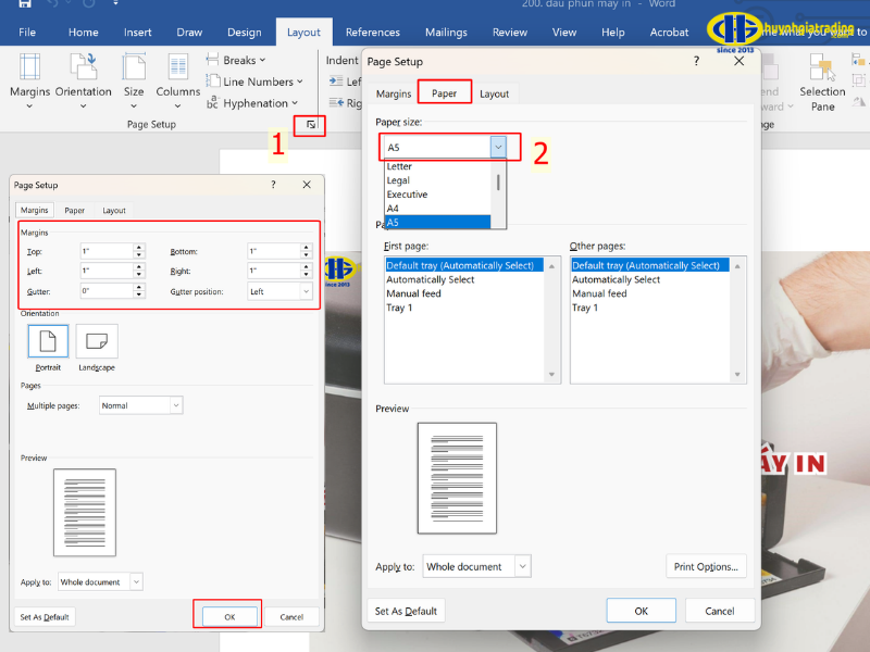 Cách thay đổi cấu hình trang in trên máy in Canon