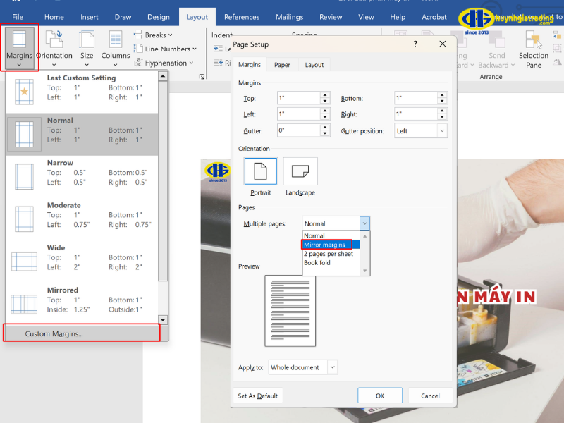 Thiết lập lề đối xứng (Mirror Margins)