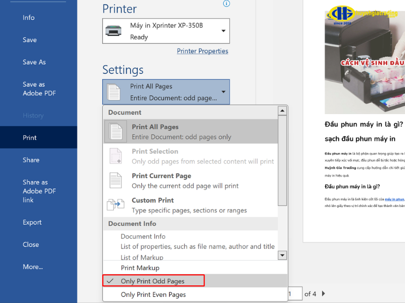 Hướng dẫn chi tiết cách in Odd Pages Only trong Microsoft Word