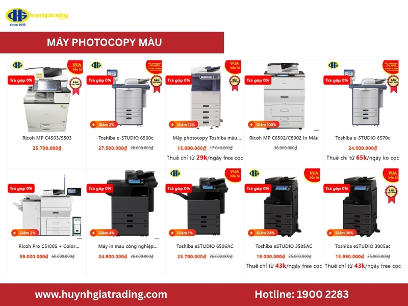 Bảng giá máy photocopy màu mới nhất 2026 tại Huỳnh Gia Trading