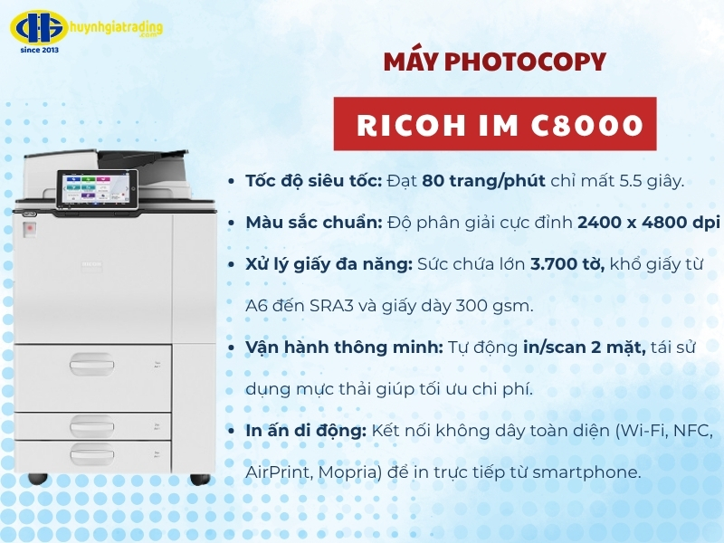 Máy photocopy Ricoh IM C8000 tích hợp nhiều tính năng nâng cao