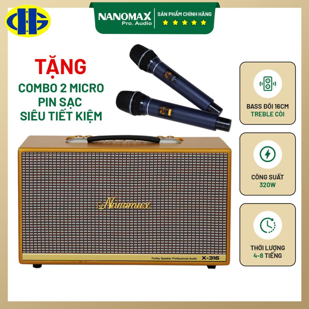 Loa Karaoke Xách Tay Nanomax X-316 Bass Đôi 16cm 320w